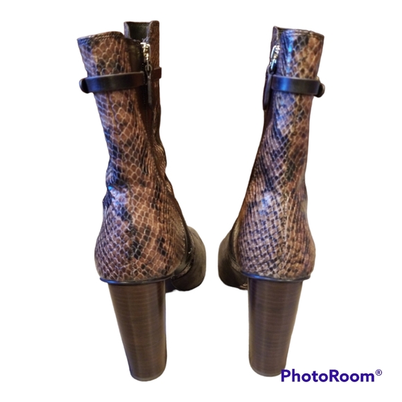 Tory Burch Size 10 Renault Suede and Leather Snakeskin Embossed Ankle Boots - Picture 4 of 7
